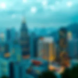 A visual representation of the Hong Kong skyline with financial motifs