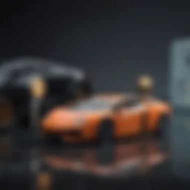 A sleek car key resting on a cryptocurrency wallet