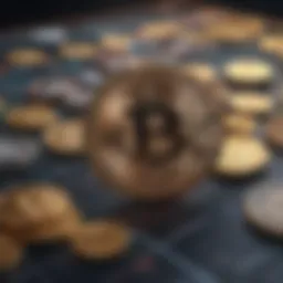 A complex chart depicting cryptocurrency market trends