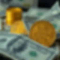 Illustration of US Dollar bills and Bitcoin